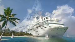 Sea clouds ocean coast paradise ships bay palm trees Beaches 