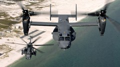 Sea coast military soar VTOL V-22 Osprey MH-53 Pave Low