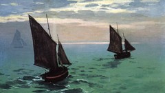 Sea fog clouds Boats French paintings impressionism Claude 
