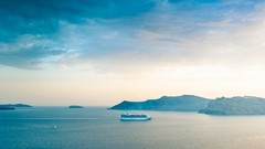 Sea Mountains ships bay seascape cruise ship
