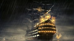 Sea night clouds rain England ships port English artwork sail 