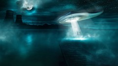 Sea night dark moon UFO Abduction piers Starry Horizon