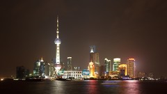 Sea night light China Shanghai buildings pudong oriental pearl 