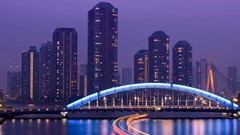 Sea night lights Japan Skyscrapers Tokyo Bridges cityscapes 
