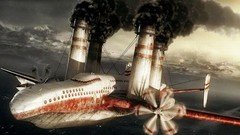 Sea ocean Aircraft smoke steampunk science fiction chimneys
