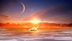 Sea ocean artwork digital art ship in bottle