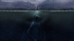 Sea rain ships Monsters Cthulhu apocalyptic artwork split-view 
