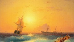 Sea ships Boats paintings waves artwork Ivan Aivazovsky