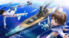 Sea water clouds ships Katana Anime flying exhaust shirts 