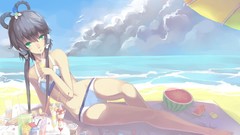 Sea water clouds Umbrellas ice cream navel drinks watermelons 