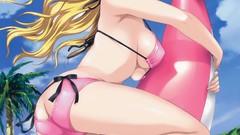 Sea water Dolphins blondes long hair anime girls riding bikini 