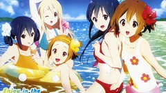 Sea water ice cream blondes long hair anime girls brown eyes 