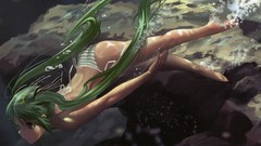 Sea water liquid underwater Ribbons swimming long hair blue 