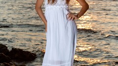 Sea woman brunettes white dress models Met-Art magazine Lily C 
