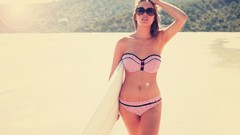 Sea woman surfing Beaches sunglasses bikini striped clothing 