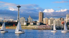 Seattle cities cityscapes space needle sail ship TV towers