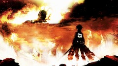 shingeki no kyojin fire Anime sword artwork Eren Jeager