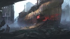 Ships destruction ruins bar biker apocalyptic buildings cities 