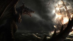 Ships Dragons sailing ship fantasy art