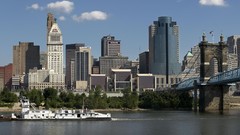 Ships Skyscrapers Cincinnati Bridges USA buildings rivers 
