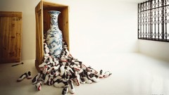 Shoes advertisement vase wooden box