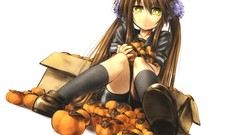 Shoes cardboard white background socks anime girls brunettes 