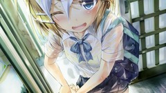 Shoes socks Bags blondes footprint blush anime girls doors blue 