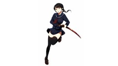 Shoes white background Swords school uniforms braids bangs 