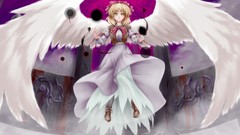 Shoes wings dress flying Ribbons bows blondes smiling anime 