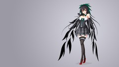Shoes wings gray background collar red eyes gloves skirts long 