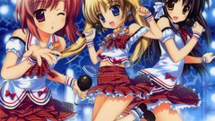 Shooter singing microphones skirts anime girls blue eyes 