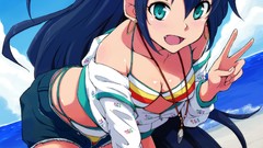 Shorts Beaches blush long hair anime girls black hair 