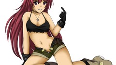 Shorts gloves anime girls goggles redheads Simple Background 