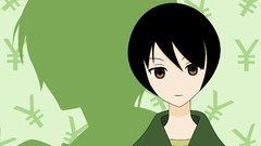 Silhouettes green background faces anime girls brown eyes short 