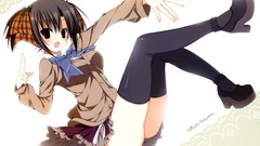 Sitting anime girls seifuku open mouth black eyes inugami kira 