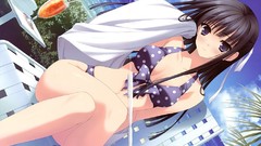 Sitting artists beverages long hair skies towels black hair 