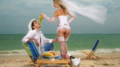 Situation woman chairs grapes bananas Beaches lingerie