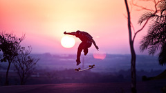skateboard sunset asphalt outdoors jumping