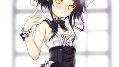 Skirts anime girls corset short hair yellow eyes black hair 