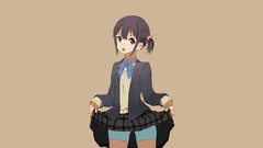 Skirts anime girls school uniforms short hair black hair open 
