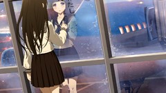 Skirts long hair anime girls school uniforms seifuku black hair 