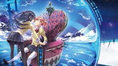 Skirts pink hair anime girls brunettes tights mahou shoujo 