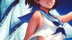 Skirts smiling anime girls short hair artwork Midori Foo