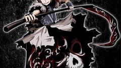 Skulls smiling scythe touhou onozuka komachi twintails hair 