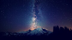 sky Stars Mountains Space Starry Night snowy peak nature
