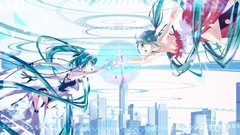 Skyscrapers feathers dress gloves red dress wires buildings 