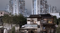 Skyscrapers Hong Kong traffic roads buildings cityscapes night 