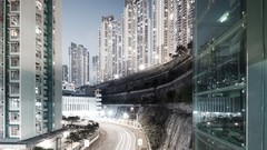 Skyscrapers Hong Kong traffic roads buildings cityscapes night 