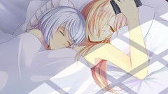 Sleeping beds anime girls bandages phones gray hair momiji yuri 