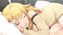 Sleeping blondes pillows couch long hair anime girls closed 